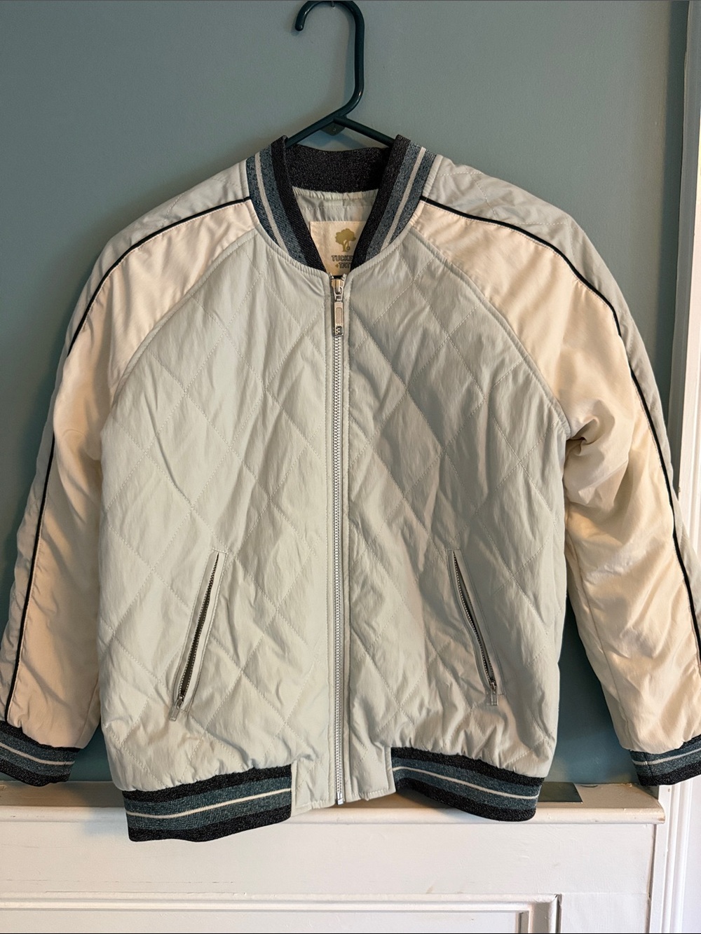 Tucker + Tate Cream and Light Gray Quilted Varsity Bomber Jacket